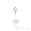 FLAT BIO FLEX LABRET WITH 316L SURGICAL STEEL TOP PUSH IN HEART CZ PRONG SET